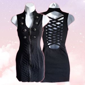 🎉✨SOLD✨🎊 - Military Style Zipper Vest Dress with Cross-Hatch Cutout Back